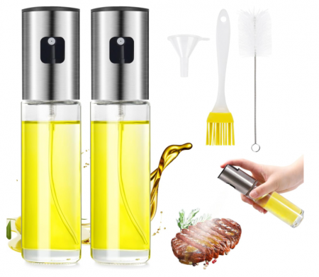 Bucatarie & Servire masa - Pulverizator ulei/oțet 200 ml (sticlă + inox), spray uniform fin, rezervor transparent, ideal pentru gătit sănătos