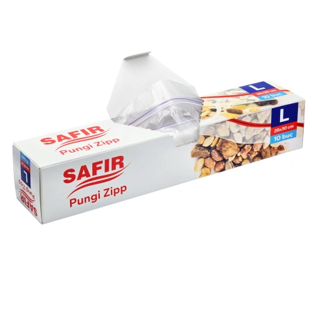 Pensule, spatule si teluri bucatarie - Pungi alimentare plastic cu ziplock, 260x300 mm, SAFIR L, 10 buc/set, 012971