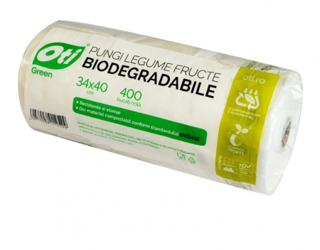 Folii si pungi alimentare - Pungi legume/fructe biodegradabile cf standard EN13432, 34x40 cm, 400 buc./rola
