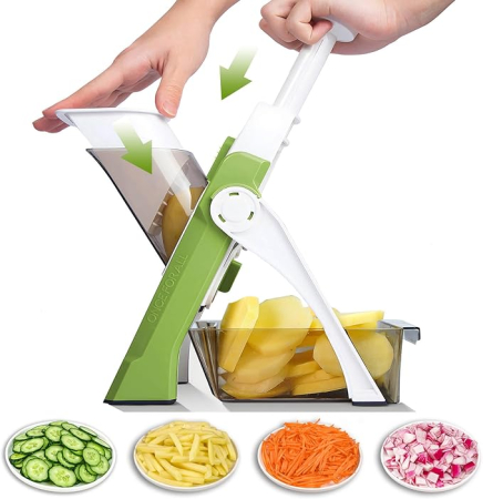 Razatori si accesorii - Mandolina de bucatarie multifunctionala, safe mandoline slicer, chopper profesional legume, 30+ presetari, container inclus, verde