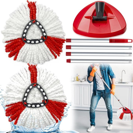 Maturi, mopuri si galeti - Set mop rotativ compatibil Vileda Turbo 2in1, 2 rezerve microfibra, coada, baza, Mikqky