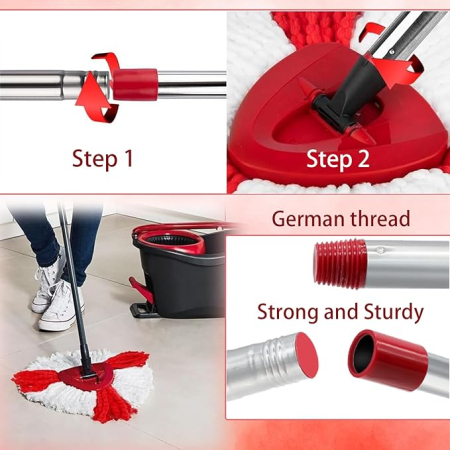 Set mop rotativ compatibil Vileda Turbo 2in1, 2 rezerve microfibra, coada, baza, Mikqky [2]