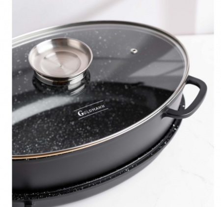Set 3 piese roaster oval, aluminiu turnat, 3 straturi antiaderente, 3.4l/8.4l, capac sticla termorezistent, Goldmann [7]