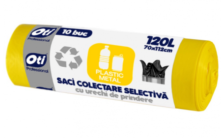 Saci Menajeri - Saci Menajeri OTI pentru Colectare Selectiva, Plastic/Metal, Capacitate 120L, 70x110 cm, 10 Buc/Rola, Culoare Galbena, Articole Menaj