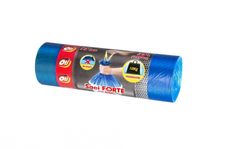 Saci Menajeri - Saci Menajer cu Snur OTI FORTE, Capacitate 35L, 50x60 cm, 15 Buc/Rola, Culoare Albastra, Sac Menajer de Gunoi cu Snururi