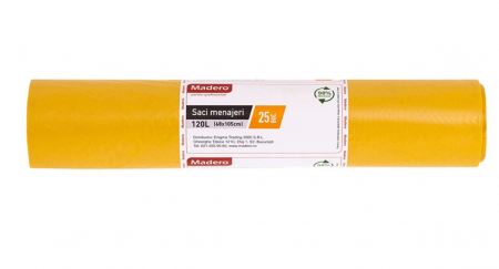 Saci Menajeri - Saci menajeri 120L, Madero, grosi, galbeni (LDPE), 25buc/rola