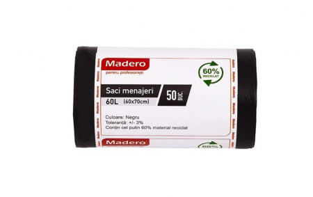 Curatenie - Saci menajeri 60L, negri (LDPE), 50buc/rola