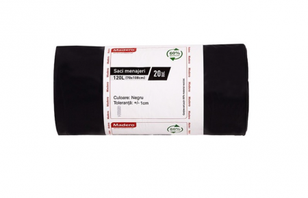 Lichidare Stoc - Saci menajeri 120L, Madero, negri (LDPE), 20buc/rola