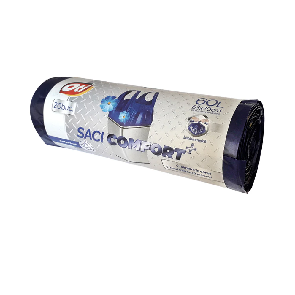 Saci Menajeri - Saci menajeri COMFORT+ cu manere, 60L, albastru, 20 buc./rola, parfum ocean