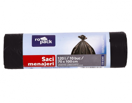Curatenie - Saci menajeri Ropack, 120 l, 70 x 105 cm, 10 buc/rola, Negru