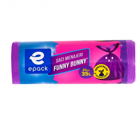Curatenie - Saci menajeri Epack Funny Bunny, 35 l, 52 x 57 cm + 16 cm, 20 buc/rola, Mov