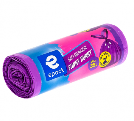 Saci menajeri Epack Funny Bunny, 35 l, 52 x 57 cm + 16 cm, 20 buc/rola, Mov [1]