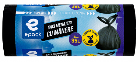 Curatenie - Saci Menajeri cu manere Epack, 35L, 15 Buc/rola