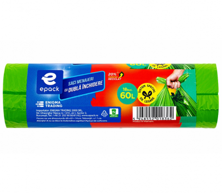 Saci Menajeri HDPE Cu Dubla Inchidere Albastru Epack, 60L, 18 Buc [2]