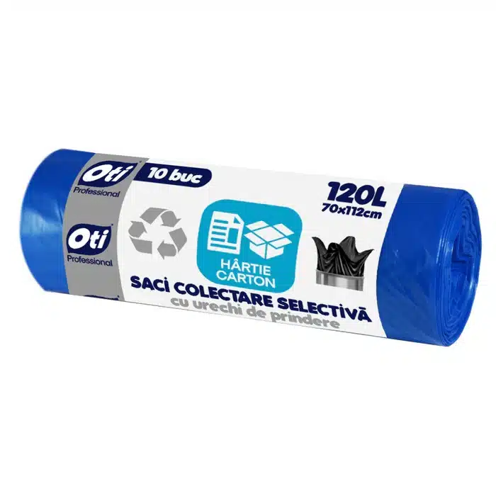 Saci Menajeri - Saci Menajeri OTI pentru Colectare Selectiva, Hartie/Carton, Capacitate 120L, 70x110 cm, 10 Buc/Rola, Culoare Albastra, Articole Menaj