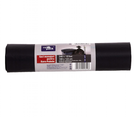 Curatenie - Saci menajeri Ropack, 240 l, 110 x 125 cm, 10 buc/rola, Negru