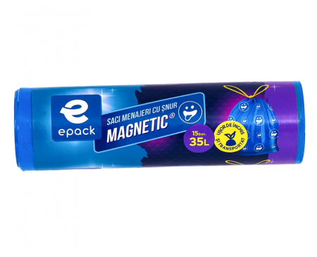 Saci menajeri cu snur, magnetic, 35 L, 15 buc/rola, Epack