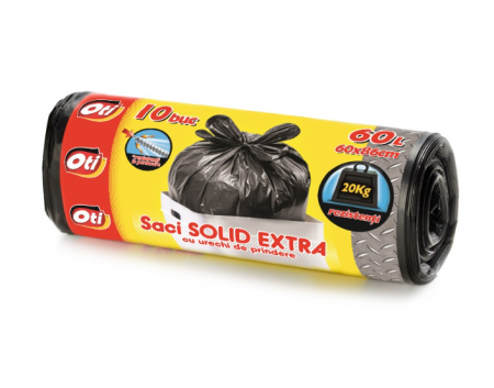 Curatenie - Saci SOLID EXTRA cu urechi de prindere, 60L, negru, 10 buc./rola