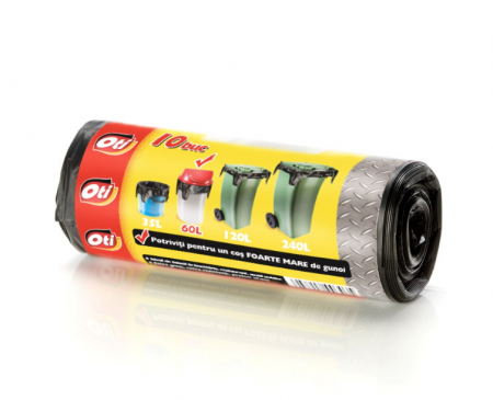 Saci SOLID EXTRA cu urechi de prindere, 60L, negru, 10 buc./rola [1]