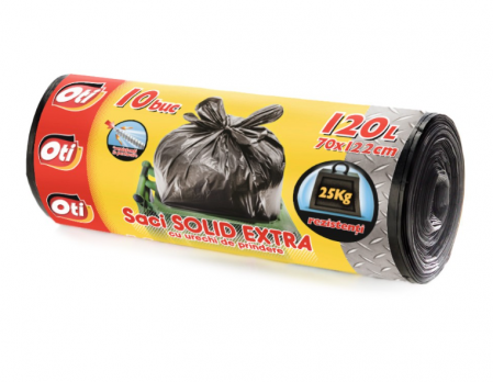 Curatenie - Saci SOLID EXTRA cu urechi de prindere, 120L, negru, 10 buc./rola