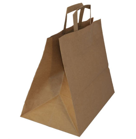 Folii si pungi alimentare - Sacosa hartie KN cu maner banda, 32x22x28cm, 50 buc./set