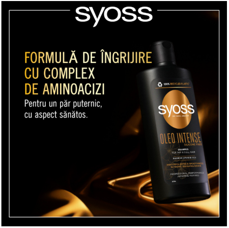 Sampon Syoss Oleo Intense, cu amestec de uleiuri japoneze pentru par tern si uscat, formula vegana, 440 ml [2]