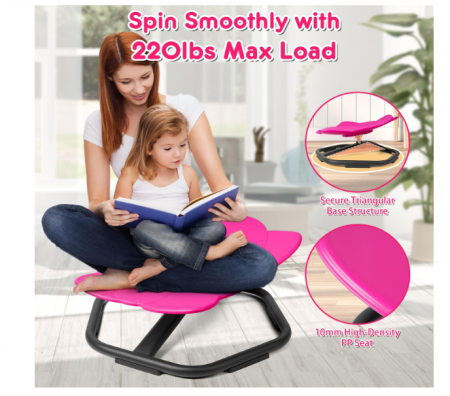 Scaun rotativ Elephant 360° roz – suport până la 100 kg, scaun PP ergonomic, anti‑alunecare – pentru copii (ajută și la rău de mișcare) - resigilat [4]