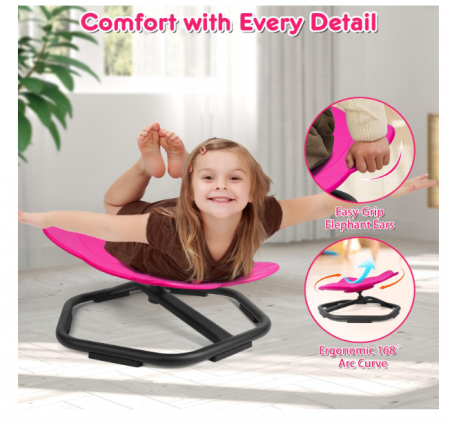 Scaun rotativ Elephant 360° roz – suport până la 100 kg, scaun PP ergonomic, anti‑alunecare – pentru copii (ajută și la rău de mișcare) - resigilat [3]