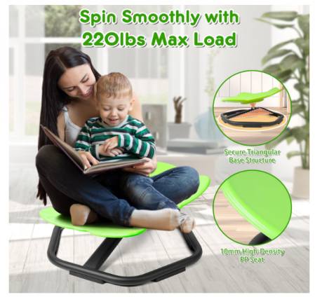 Scaun rotativ Elephant 360° verde – suport până la 100 kg, scaun PP ergonomic, anti‑alunecare – pentru copii (ajută și la rău de mișcare) - resigilat [3]