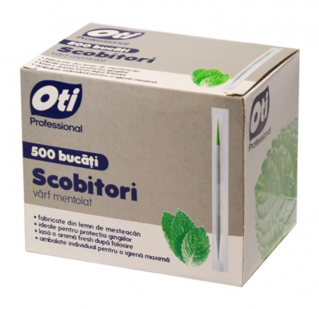 Articole pentru servire - Scobitori din lemn de mesteacan cu varf mentolat, ambalate individual, 500 buc./cutie