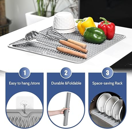Suport vase si capace din inox, dish drainer rack, rib rack, economizor spatiu, 2 bucati, gri [6]