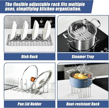 Suport vase si capace din inox, dish drainer rack, rib rack, economizor spatiu, 2 bucati, gri [7]