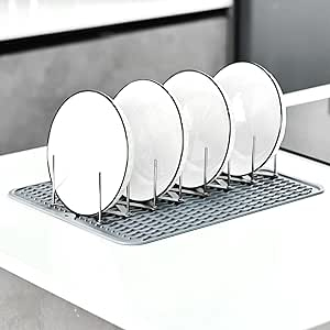 Bucatarie & Servire masa - Suport vase si capace din inox, dish drainer rack, rib rack, economizor spatiu, 2 bucati, gri