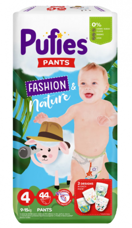 Scutece si chilotei - Scutece-chilotel Pufies Pants Fashion & Nature Maxi, Marimea 4, 9-15 kg, 44 buc