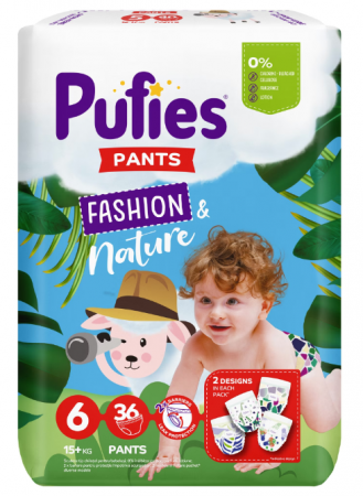 Scutece si chilotei - Scutece-chilotel Pufies Pants Fashion & Nature Extra Large, Marimea 6, 15+ kg, 36 buc