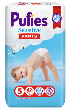 Scutece si chilotei - Scutece-chilotel Pufies Pants Sensitive Junior, Marimea 5, 12-17 kg, 42 buc