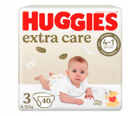 Scutece si chilotei - Scutece Huggies Extra Care 3 Jumbo, 6-10 kg, 40 buc