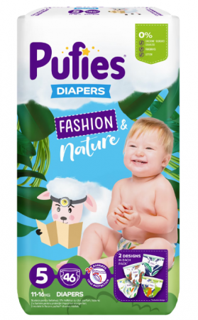 Scutece si chilotei - Scutece Pufies Fashion & Nature, Maxi Pack, 5 Junior, 11-16 kg, 46 buc