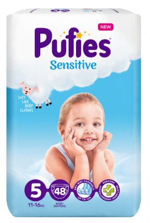 Scutece si chilotei - Scutece Pufies Sensitive, 5 Junior, Maxi Pack, 11-16 kg, 48 buc