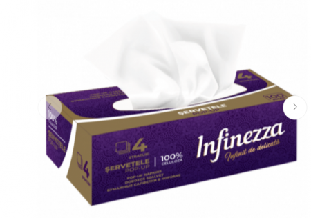 Consumabile de hartie - Servetele in cutie Infinezza, 4 straturi, 100 bucati/cutie, 90032769