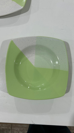 Serviciu de masa complet 30 piese, pentru 6 persoane, Portelan, Design Modern Alb/Verde, Farfurii Intinse, Adanci, Desert si Set Cesti cu Farfuriute [3]