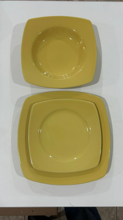 Serviciu de masa complet 30 piese, pentru 6 persoane, Portelan, Design Modern Galben, Farfurii Intinse, Adanci, Desert si Set Cesti cu Farfuriute [3]