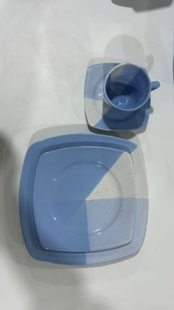 Serviciu de masa complet 30 piese, pentru 6 persoane, Portelan, Design Modern albastru-alb, Farfurii Intinse, Adanci, Desert si Set Cesti cu Farfuriute [7]