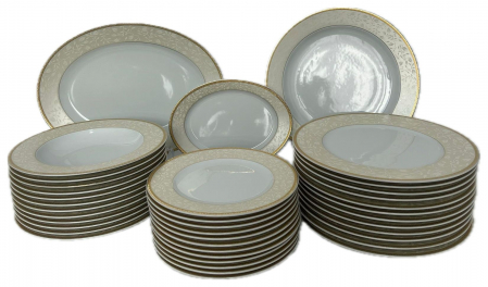 Serviciu de Masa pentru 12 Persoane, 44 piese rotund, Apulum, banda frunza auriu [2]