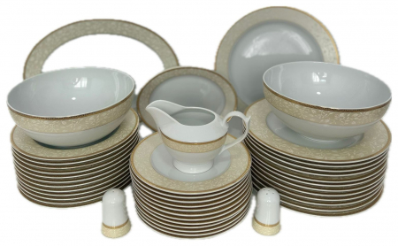 Serviciu de Masa pentru 12 Persoane, 44 piese rotund, Apulum, banda frunza auriu [1]