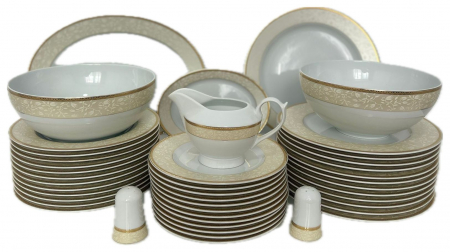 Serviciu de Masa pentru 12 Persoane, 44 piese rotund, Apulum, banda frunza auriu [0]