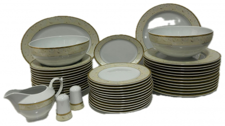 Serviciu de Masa pentru 12 Persoane, 44 piese rotund, Apulum, crengute margine aurie [0]