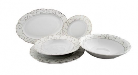 Servicii de masa - Serviciu masa portelan VIVIEN decor ARGINT, 6 persoane, 20 piese - VAM 20