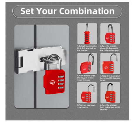 Set 2 lacăte combinație 4 cifre – zinc water‑proof, 10000 combinații – bagaje, dulap, poartă [3]