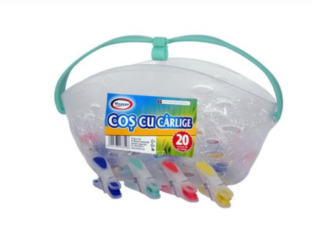 Accesorii uscatoare rufe - Cos Cu Carlige de rufe Silicon 20/Set, Misavan, multicolore - 2727